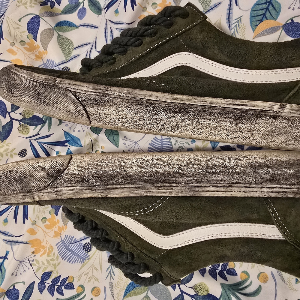 Green Suede Sneakers with White Stripe
